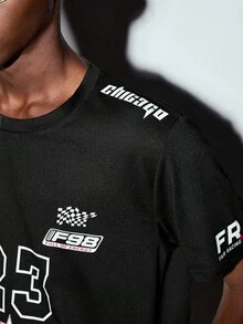 Modcrash Men's Fashion Racing Style English Print Casual T-Shirt,Graphic Tee - Black - View 7