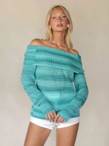 Aloruh Women's Fall/Winter One Shoulder Tie-Dye Gradient Color  Long Sleeve Loose Sweater