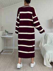 EURMUSE Women's Casual Striped Print Knit Sweater Dress,Winter Dresses - Burgundy - View 2