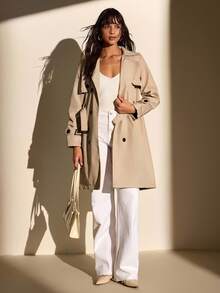 CLARA VERO Women Solid Color Button Detailed Long Winter Coats - Light Grey - View 3