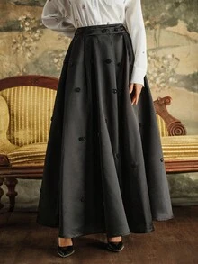 Anewsta 优雅的镶钻高档半身裙，精致时尚，适合秋季、冬季、新年、外出和圣诞节穿着。 - 黑色 - 查看 3