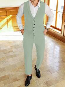 Bộ vest và quần âu không tay đơn hàng khuy đơn Manfinity Mode dành cho nam Bộ trang phục trang trọng dành cho nam Bộ trang phục sang trọng dành cho nam Bộ trang phục cưới dành cho nam Bộ trang phục trang trọng dành cho nam - màu xanh lá - Xem 5