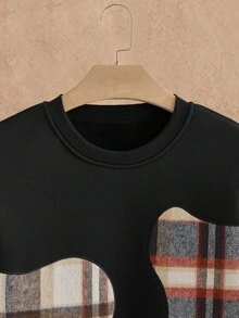 Manfinity NXTstreet 男士休闲针织格子拼布插肩长袖修身运动衫，适合日常穿着针织套头衫，秋季，冬季 - 黑色 - 查看 4