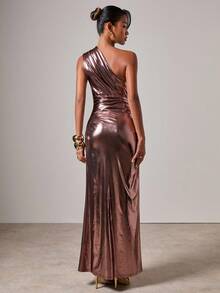 COSMINA Women's Shiny Asymmetrical Shoulder Dress Formal Dress Rose Gold Dress One Shoulder Dress - Purple - View 2