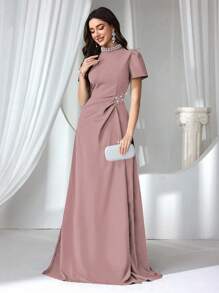 Coutiva Formal Evening Dress For Women (Embellished) - Pink - View 7