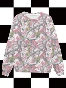 BiGraphic Sudadera de cuello redondo con estampado de ramas de árbol y plantas en color rosa, estilo Y2K para otoño/invierno
