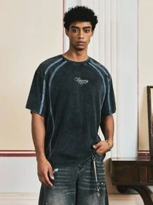 SWAVVY Men's Summer Short Sleeve Round Neck T-Shirt With Whole Piece Snowflake Spray Printing Pattern, 2000s Style