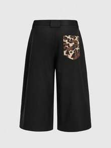 ROMWE MEN Street Life 男士休闲豹纹拼接阔腿七分裤 - 彩色 - 查看 2