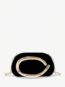 SHEIN BAE 女士黑色时尚晚装手拿包，完美搭配新娘派对 - 絲絨黑 - 查看 6