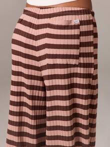 AiiRZ 舒适阔腿罗纹休闲裤舒适条纹睡裤睡裤带抽绳松紧腰宽松家居服