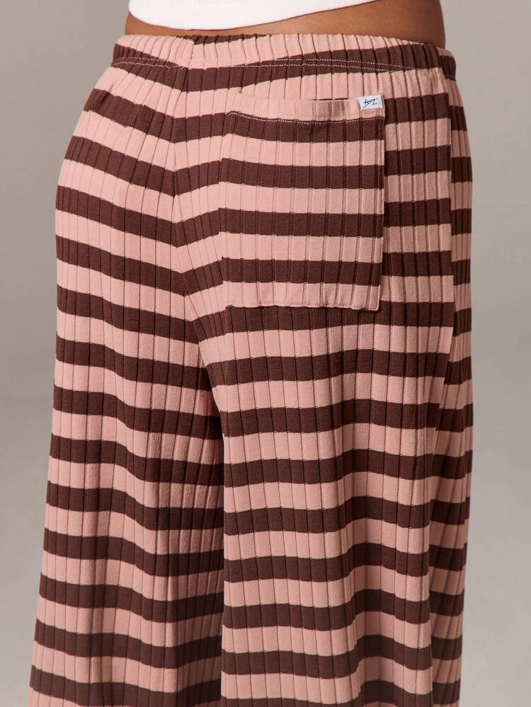 Wide Leg Ribbed Pants With Drawstring Waist