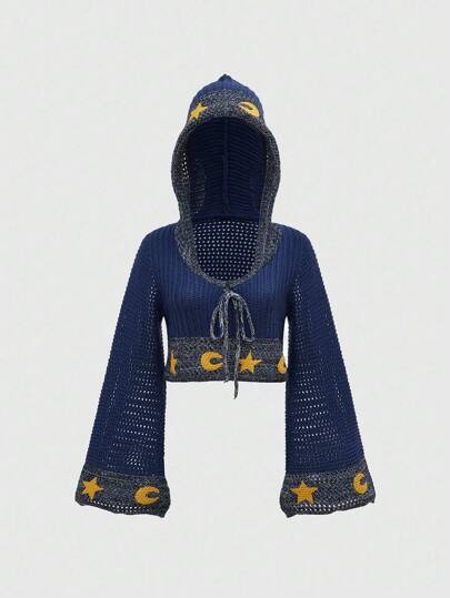 Goth Sweat-shirt à capuche évasé avec graphique soleil et lune gothique hippie pour femmes