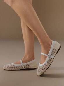 Styleloop Damen Outdoor Runde Zehenkappe Aprikose Gewebtes Mesh Stoff Mode Minimalistisch Komfortabel Atmungsaktiv Schnallenverschluss Flache Schuhe