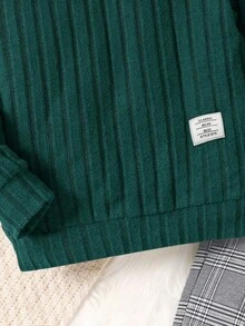 2pcs/Set Young Boys Fashionable Textured Sweatshirt & Plaid Pants,Comfortable Preppy Outfits For Autumn,School,Back-To-School First Day,Daily Wear - Dark Green - View 5