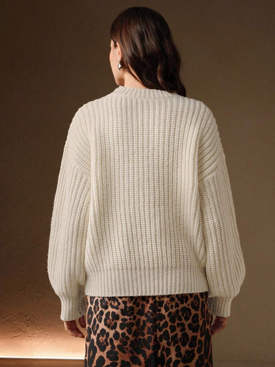 Women's White Autumn Elegant Graphic Knit Sweater,Maillard Color Embroidered Loose Pullover,Chic Tea Party Style For Fall,Winter,New Year,Christmas