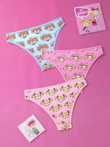 Nick 90s | SHEIN Quần lót nữ họa tiết hoạt hình dễ thương màu hồng - Nhiều màu - Xem 2