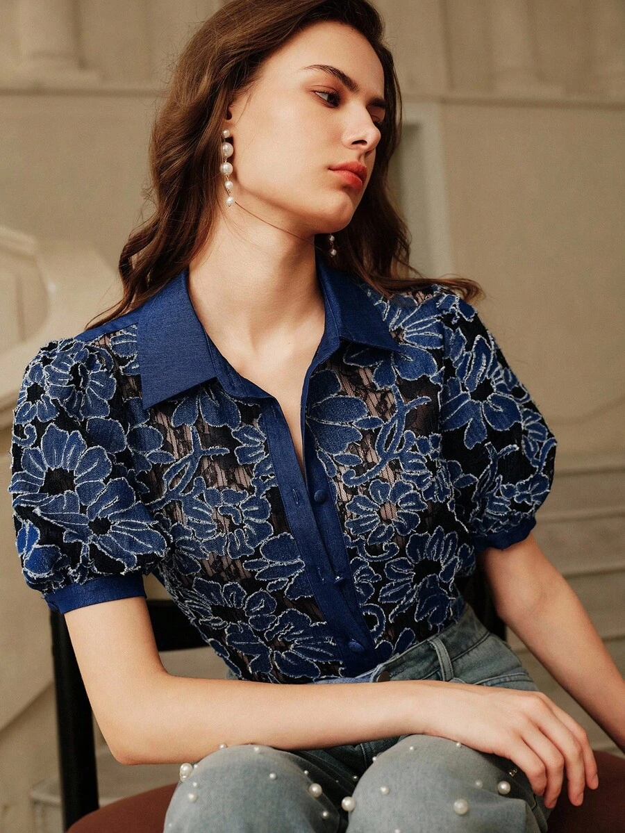 Savoree Cut-Out Floral Layered Blouse, Spring/Summer Outfits For Women