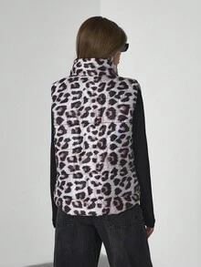 EURMUSE All-Over Leopard Printed, Zip-Up Winter Vest - Multicolor - View 2