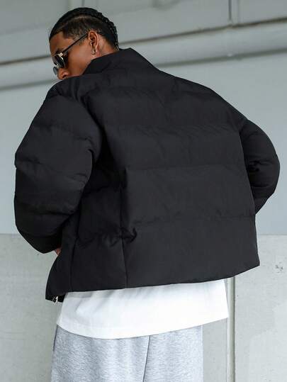 Street Life Young Men's Letter Print Padded Coat, Casual Thick Fluffy Outerwear For Winter, Suitable For Streetwear, Fall