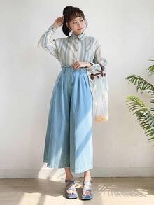 DAZY Women's Loose Striped Casual/School Shirt Long Sleeve Top - Multicolor - View 6