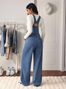 SHEIN Tall Tall Blue Washed Denim Bib Overall Jumpsuit