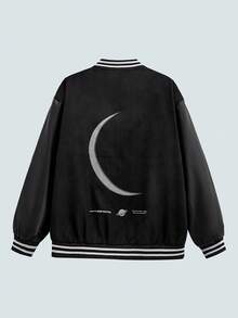 MODCRASH Men's Rave Baseball Jacket With Printed Suede Fabric For Spring And Autumn, Streetwear Jacket, Fall, Winter Spring To Summer - Black - View 2