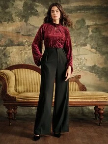 Anewsta Áo sơ mi lụa giả Jacquard cổ vuông sang trọng, tinh tế, dài tay, phù hợp cho mùa thu, đông, năm mới, thanh lịch, sang trọng, sành điệu, giáng sinh, đi chơi - Nhiều màu - Xem 7