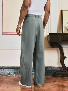 SWAVVY Men's Solid Color Casual Loose Long Pants, For Fall - smoke gray - View 2