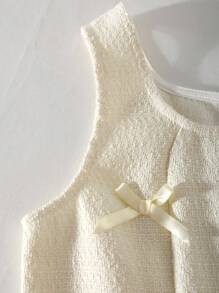 Elegant Lady Bowknot Decor Sleeveless Crop Top And Skirt Set - Apricot - View 5