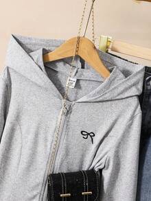 Chaqueta con capucha con estampado de moños para niñas preadolescentes de estilo casual