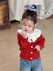 DAZY 婴幼儿女童荷叶边撞色韩版长袖开衫，秋冬