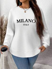 Plus Milano Slogan Solid Color Sweatshirt For Autumn, Winter, Halloween Women Long Sleeve Tops Italy Sweatshirt Sweaters For Women Quilted Sweatshirt Milano Sweatshirt Women Pullover White Sweatshirt Women Sweatshirt - Multicolor - View 6