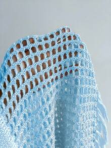 Elamini Women's Vacation Long Sleeve Top And Fringed Hem Knit Skirt 2 Pieces Set - Baby Blue - View 7