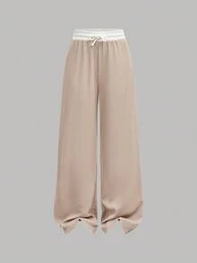 SHEIN Girlism Bộ áo thun bó sát dệt kim màu tương phản dành cho bé gái tuổi teen và quần cạp chun rộng rãi, trang phục thể thao đường phố, phù hợp cho mùa xuân/hè, trường học, bóng đá, hoạt động ngoài trời - Màu Khaki - Xem 11