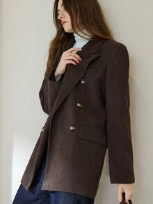 Aveloria Modichic Damska marynarka typu marynarka typu blezer z luźnego materiału Maillard w stylu retro, wysokiej jakości, elegancka na jesień/wiosnę - Brązowy - Zobacz 4