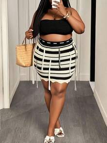 Slaydiva 2025 Neuankömmling Herbst & Sommer & Frühling Musikfestival/Osterparty Strand/Meer Khaki gestreifter Strick Ausgehöhlter Quastenstreifen-StrickrockGeburtstags-Outfits für Frauen Geburtstags-Outfits für Frauen