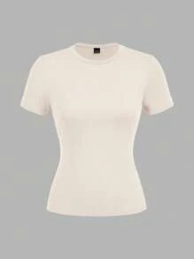 SHEIN EZwear 3件套女士休闲紧身圆领长袖T恤套装，粉色、杏色、白色，适合夏季 - 彩色 - 查看 6