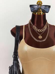 Amplova Y2K Amplova Plus Size Summer Fashionable Sexy Mesh Patchwork Spaghetti Strap Bodycon Mini Dress Metallic See-Through Fabric 2 In 1 Dress,Party Dresses For Women