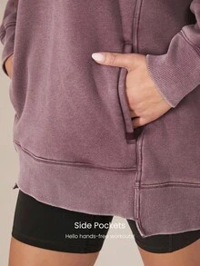 GLOWMODE Washed Fleece Soft Warm Oversized Adjustable Drawstring Hoodie Sweatshirt With Side Pockets Daily Casual Fall Winter - Purple - View 4