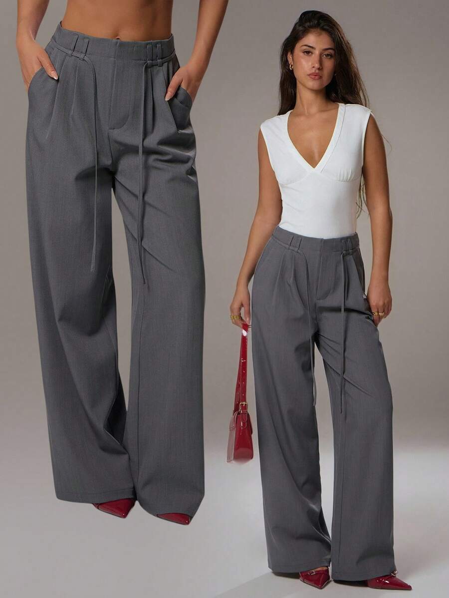 Avantive Fall/Winter/Spring/Christmas/ Women Romantic/Prom/Formal/Birthday/90s/Business Casual Woman/Elegant/Western Wear/Going Out/Fashion/Casual/Y2k/Club/Office/Vintage/Bodycon/Rave Festival/Funny/Classy/Old Money/Streetwear/Vacation/Country Concert/Work /Modest/Spring Break/Bachelorette/Concert/Baddie/Basic/Graduation/Low Rise/Baggy/Straight Leg/Wide Leg/Pants - Grey - View 1