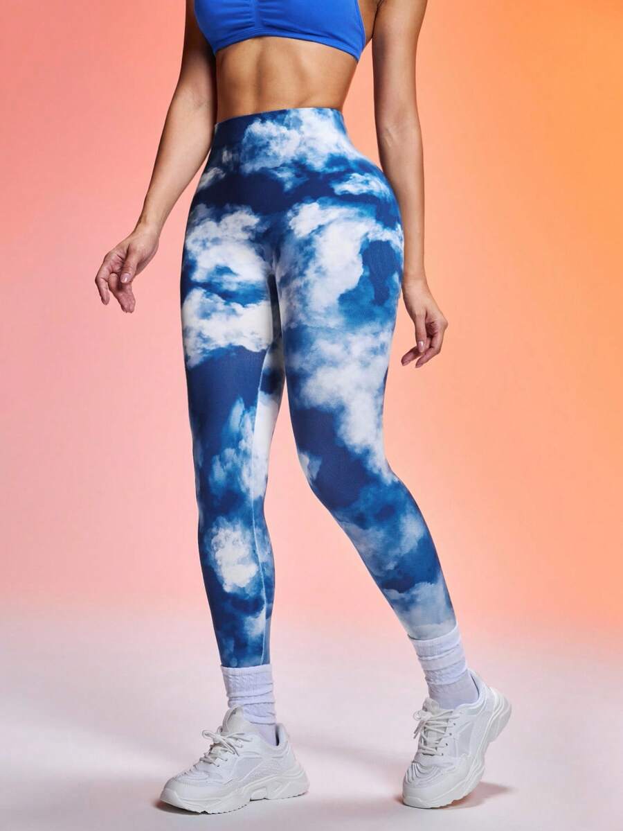 Easithlete Women's Random Print Casual Tie-Dye Pants Yoga Pants - Multicolor - View 1
