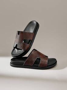 2025 男士夏季休闲拖鞋，新款简约时尚系带沙滩凉鞋 - 銅色 - 查看 4