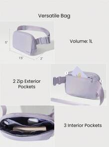 GLOWMODE 1升拉链式多功能腰包 防水斜挎腰包 可调节肩带 - 淺灰紫 - 查看 4