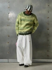 NEON BLANC 男士羊毛针织衫，绿色柔软马海毛宽松针织套头衫，建议手洗或干洗，适合秋冬季节，朋克风格，长袖上衣 - 綠色 - 查看 4