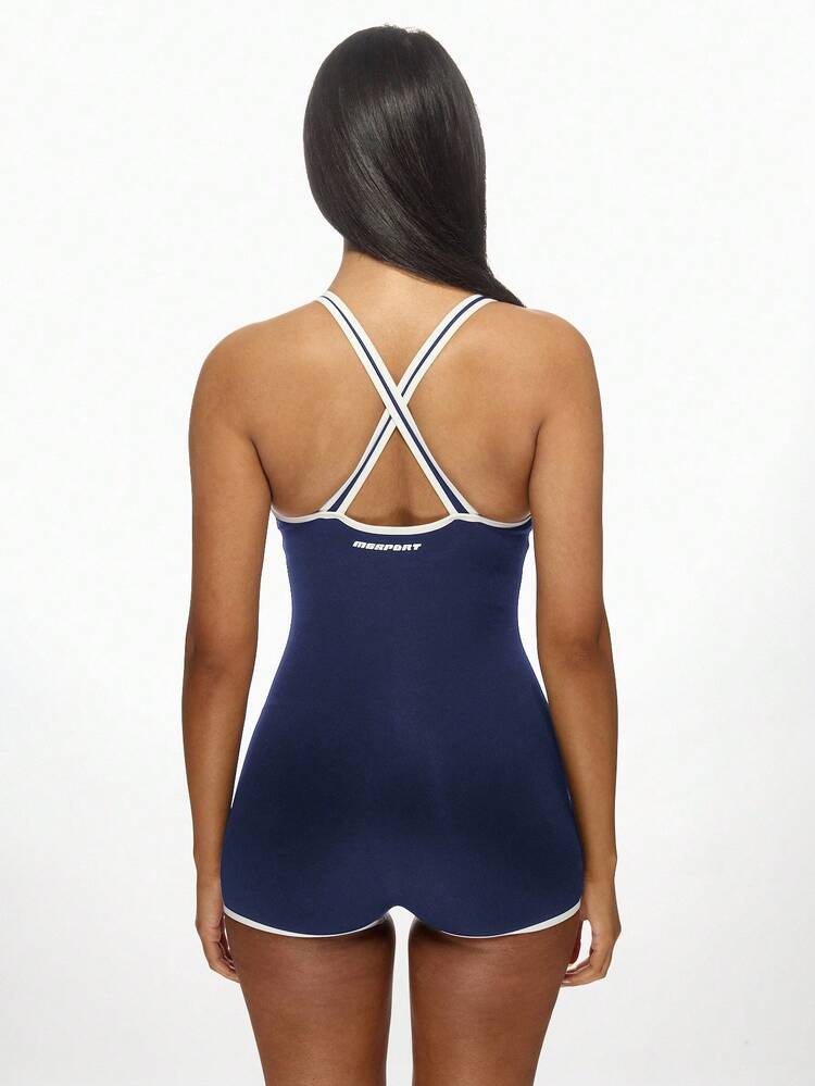MISSGUIDED Women Unitard Bodysuit Performance Compression One Piece Cross Back Workout Jumpsuit Training Athletic Wear Exercise Yoga
