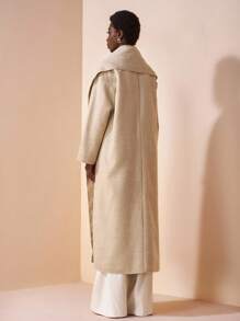 Zivah 2025 Herbst/Winter Neuankömmling Musik Festival & Abschluss Lässig College Stil Maximantel mit Schal, beige Wollouterwear für Alltag, Strand, Pendeln, elegant - Aprikosenfarben - Übersicht 2