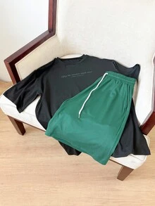 Mainfolk 男士休闲T恤两件套宽松版型拼色夏威夷度假风图案印花套装 - 彩色 - 查看 2