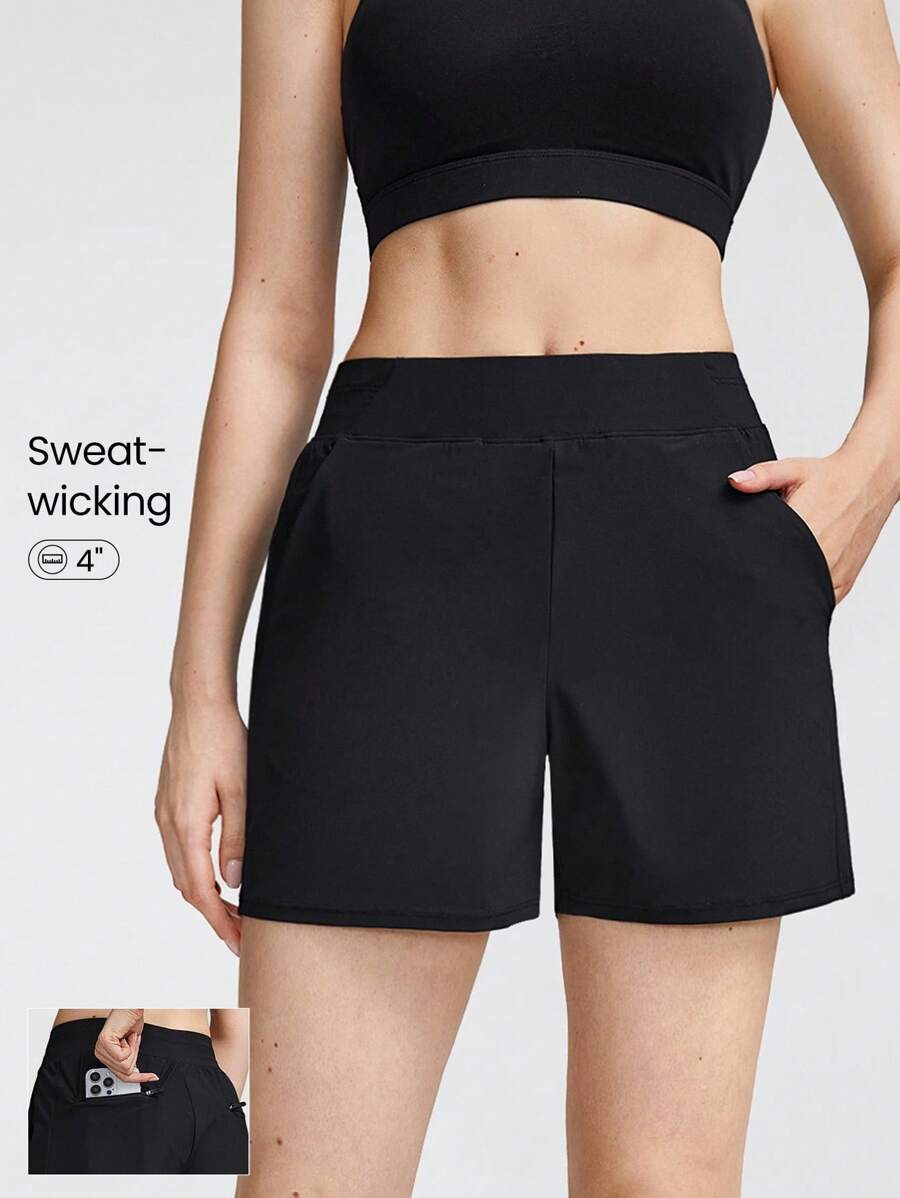 GLOWMODE 4" Shorts Pocket Zipper Daily Casual Working Summer - Black - View 1