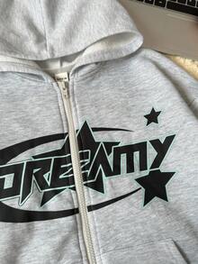 Maija Kids Maija Kids Young Boys Casual Knit Sweatshirt Jacket With Letter Print, Zipper, Pockets, Thermal Lined, Suitable For Autumn/Winter, Weekend, Casual Outing, Back To School - Light Grey - View 9