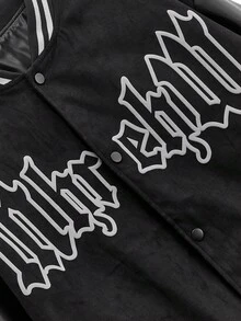MODCRASH Men's Rave Baseball Jacket With Printed Suede Fabric For Spring And Autumn, Streetwear Jacket, Fall, Winter Spring To Summer - Black - View 6